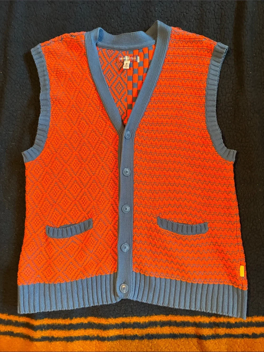 Urban Outfitters orange/Red and Blue Knit Franklin cardigan sweeater vest